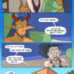 PAGE 94 Panel 1: Wide panel. King frames the shot with their head and raised finger as they say, "Regius Black." Vanita, framed in the image, grimaces and hisses. Panel 2: Wide panel, close up on King. "If I may guess," they say, "...all of his books are burned, aren't they?" Panel 3: Wide panel, close up on Vanita. She pokes two fingers together, looking away while saying, "Not all of them! Just most of them. But the ones that survived are uh..." Panel 4: Wide panel. We see a wide establishing shot of the exterior of a library, with three stories of height and sparsely decorated with trees on the surrounding lawns. Vanita, off-panel, says, "...Rare. So rare that bookstores don't sell reprints."
